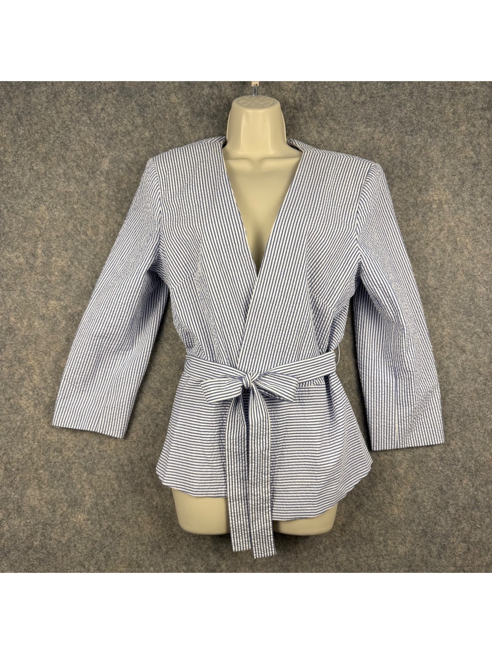 Armani Exchange Blue White Stripe Seersucker Jacket Size 14 Coastal Nautical 656